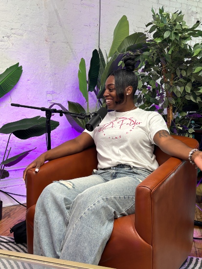 Beranda Felder on set of podcast